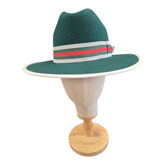 MEN'S BRUNO CAPELO WESLEY GREEN MULTI WIDE BRIM PINCH FRONT FEDORA HAT. WE-979. - Picture 3 of 9